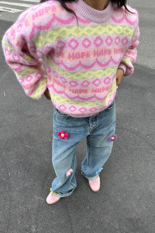 Knit Flower Jeans