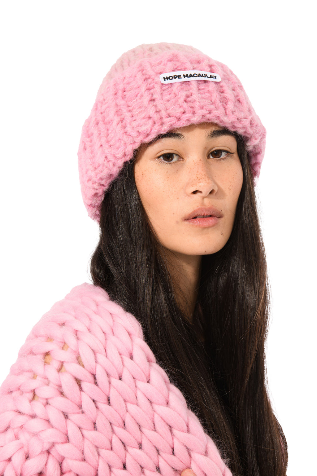 Pink Fluffy Chunky Knit Beanie Hat Hope Macaulay