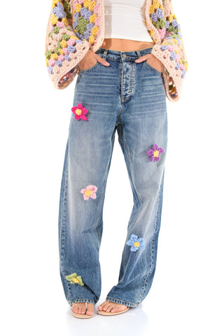 Knit Flower Jeans