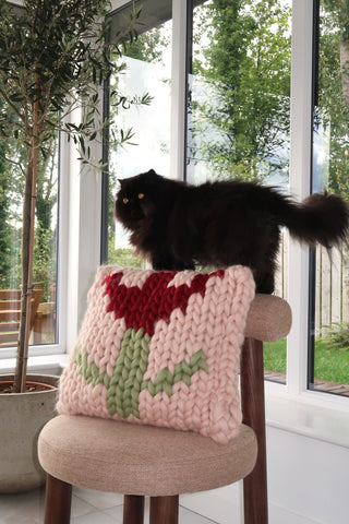 Colossal Knit Cushion - Claret Bloom