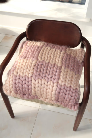 Colossal Knit Cushion - Mauve Check