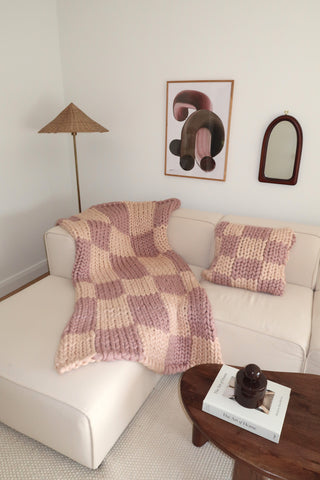 Colossal Knit Cushion - Mauve Check