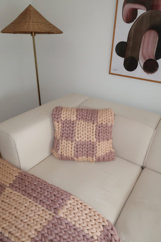 Colossal Knit Cushion - Mauve Check