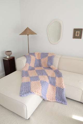 Colossal Knit Blanket - Azure Check