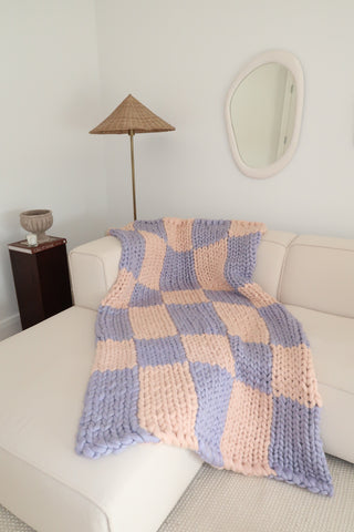 Colossal Knit Blanket - Azure Check