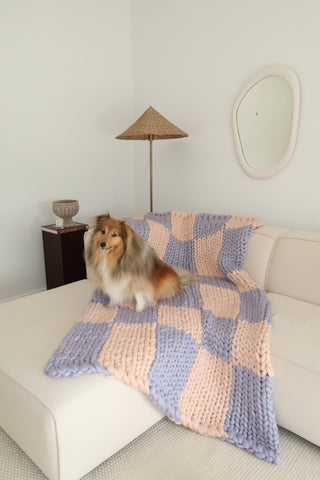 Colossal Knit Blanket - Azure Check