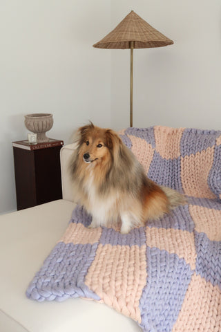 Colossal Knit Blanket - Azure Check