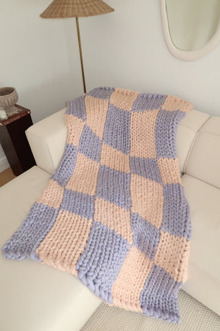 Colossal Knit Blanket - Azure Check