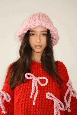 Pink Colossal Knit Mushroom Hat