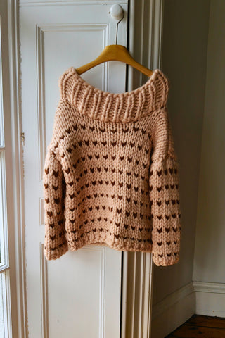 Off-The-Shoulder Polka Dot Chunky Knit Sweater (Discontinued Sample)