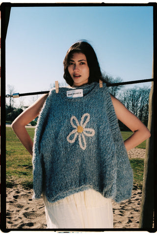 Blue Daisy Fluffy Knit Sweater