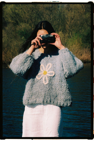 Blue Daisy Fluffy Knit Sweater