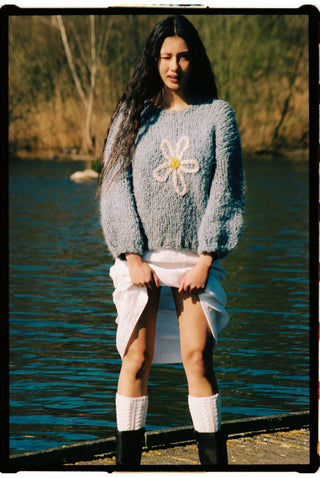 Blue Daisy Fluffy Knit Sweater