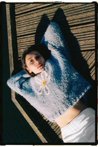 Blue Daisy Fluffy Knit Sweater