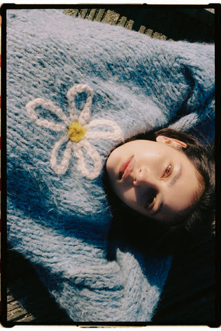 Blue Daisy Fluffy Knit Sweater