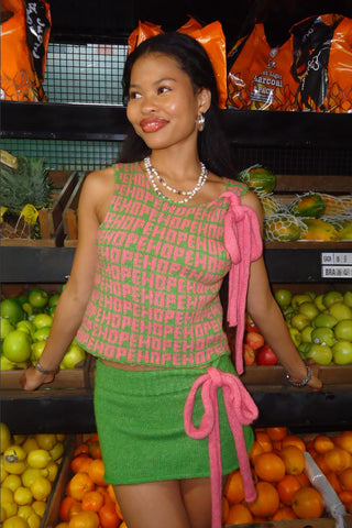 Green and Pink Knit Mini Skirt