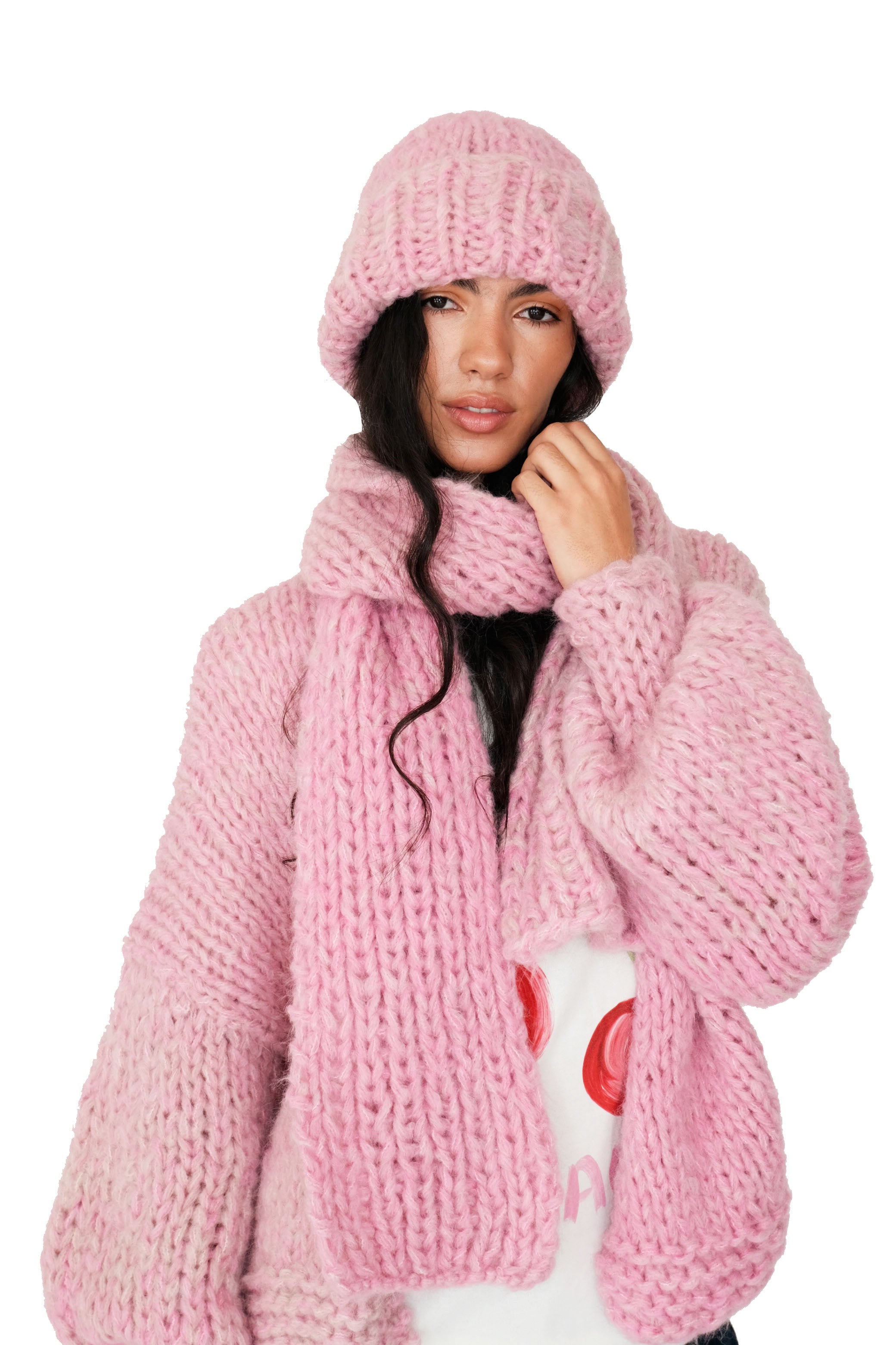 Pink Fluffy Chunky Knit Scarf Hope Macaulay
