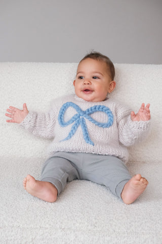 Baby Bow Chunky Knit Sweater in Blue