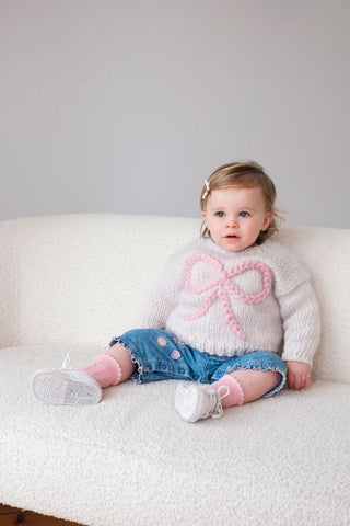 Baby Bow Chunky Knit Sweater in Pink