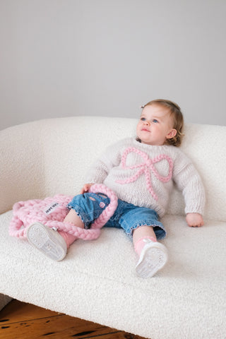 Baby Bow Chunky Knit Sweater in Pink