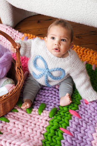 Baby Bow Chunky Knit Sweater in Blue