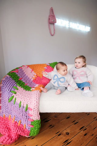 Baby Bow Chunky Knit Sweater in Blue