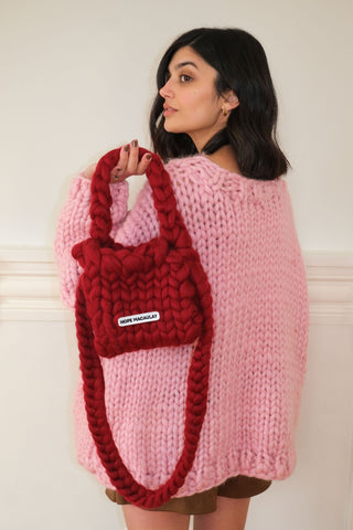 Burgundy Colossal Knit Crossbody Bag