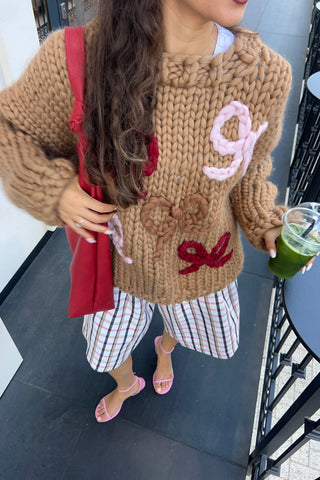 Mocha Chunky Bow Knit Sweater