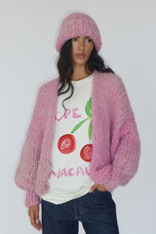 Pink Fluffy Chunky Knit Cardigan