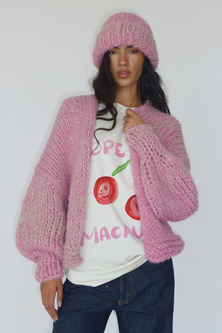 Pink Fluffy Knit Cardigan