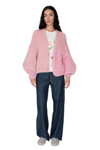 Pink Fluffy Knit Cardigan