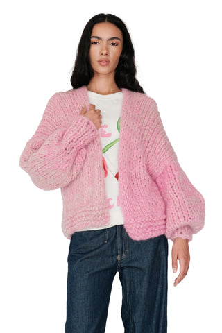 Pink Fluffy Knit Cardigan