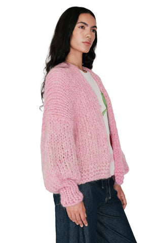 Pink Fluffy Knit Cardigan