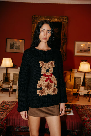 Grobstrickpullover mit blauem Fischmuster