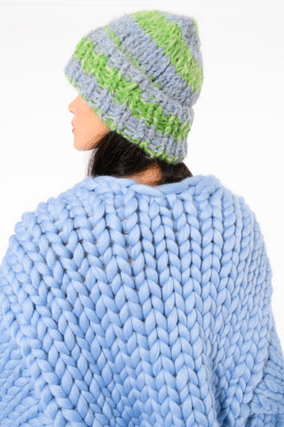 Green and Blue Fluffy Knit Beanie