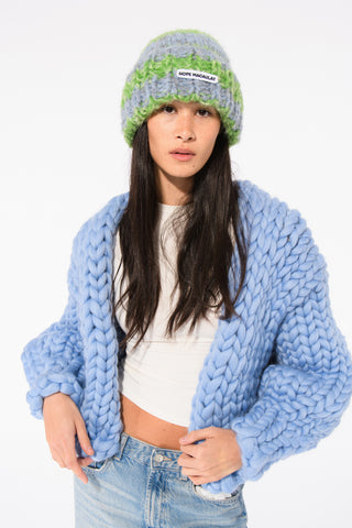 Green and Blue Fluffy Knit Beanie