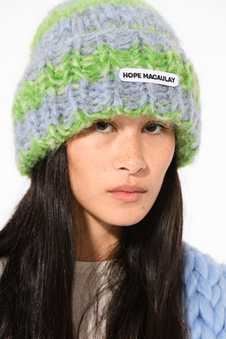 Green and Blue Fluffy Knit Beanie