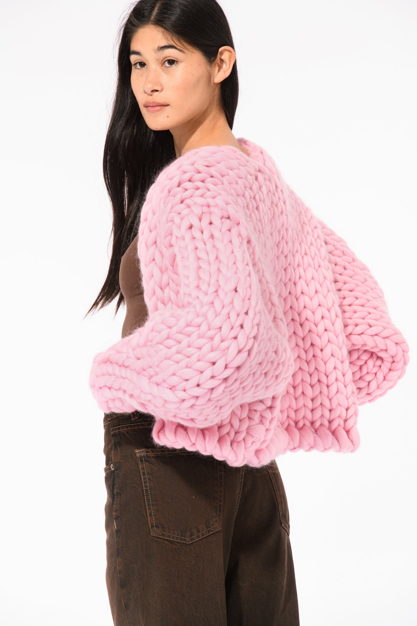 Pink Chunky Knit Sorbet Pink Chunky Cardigan Beginning Boutique NZ