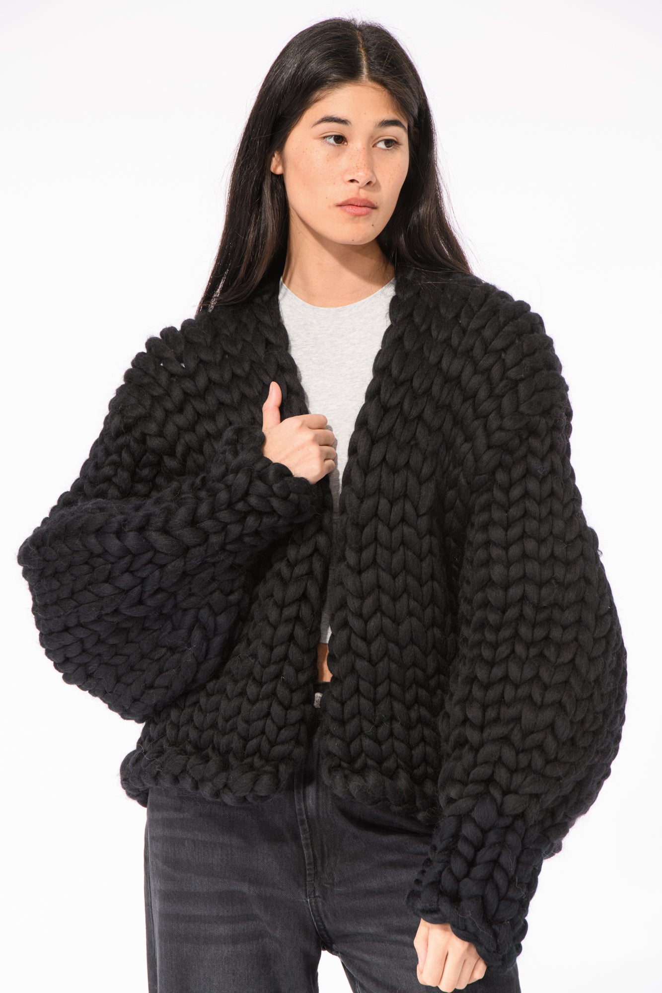 Knitted Cardigan Womens Black Thick Cardigan Black Colossal Knit