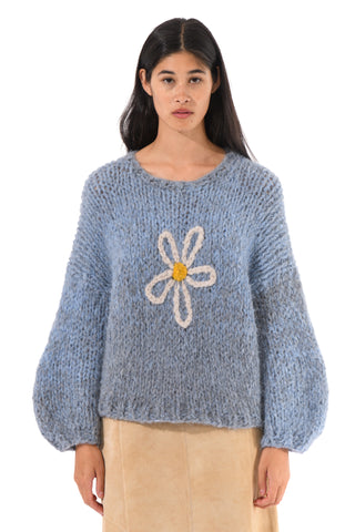 Blue Daisy Fluffy Knit Sweater