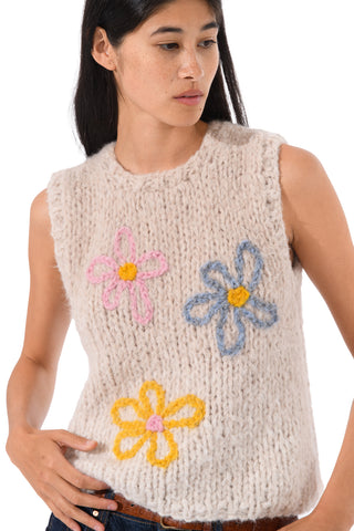 Embroidered Daisy Fluffy Knit Vest