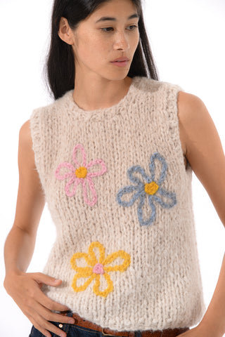 Embroidered Daisy Fluffy Knit Vest