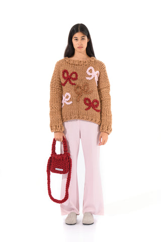 Mocha Chunky Bow Knit Sweater