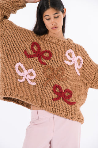 Mocha Chunky Bow Knit Sweater