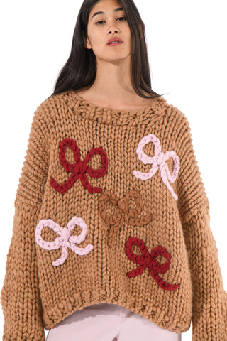 Mocha Chunky Bow Knit Sweater
