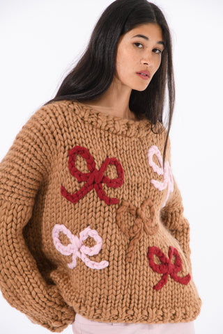 Mocha Chunky Bow Knit Sweater
