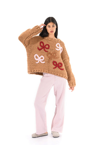 Mocha Chunky Bow Knit Sweater
