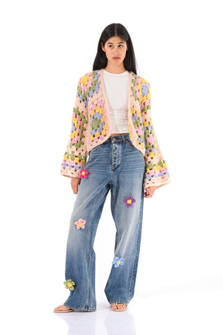 Knit Flower Jeans