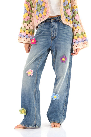 Knit Flower Jeans