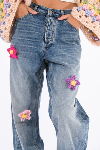 Knit Flower Jeans